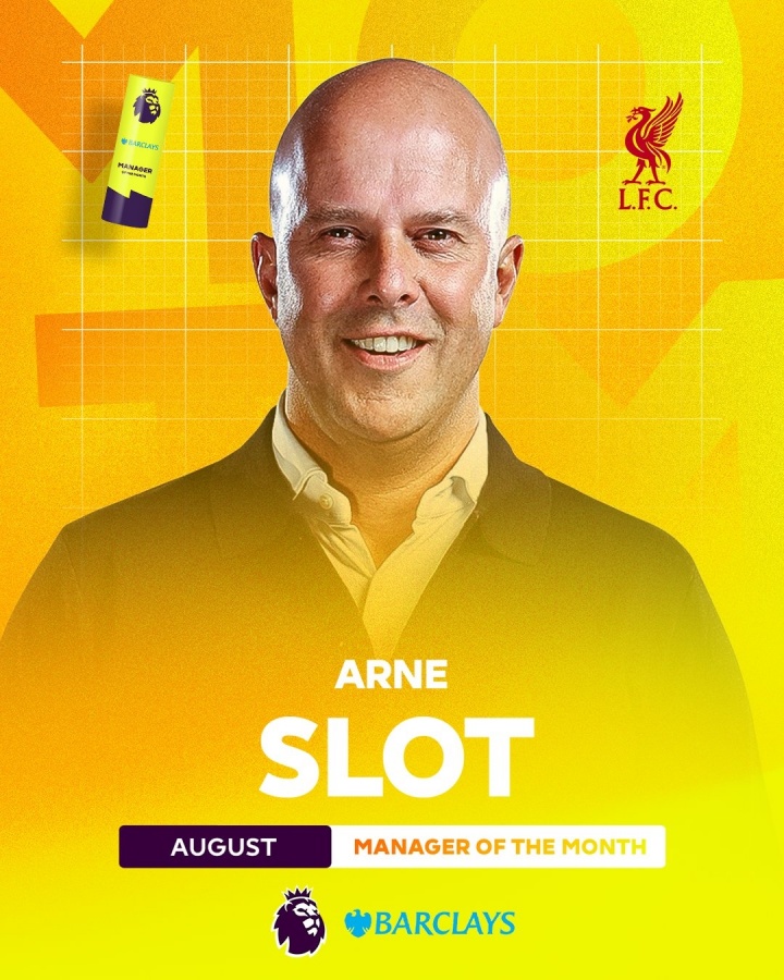 开云线上入口-三战全胜领跑！官方：利物浦主帅斯洛特当选英超8月最佳教练